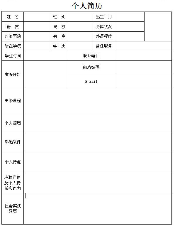 應(yīng)聘面試表格模板|個(gè)人簡(jiǎn)歷表格模板 Word版