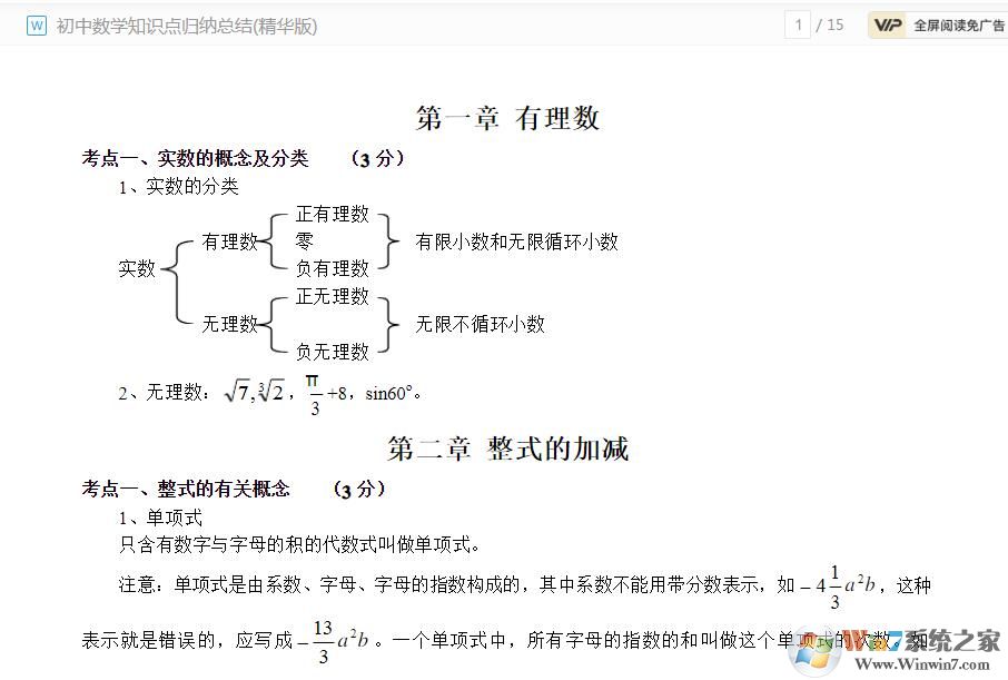 初中數(shù)學(xué)知識點總結(jié)(免積分免費下載)