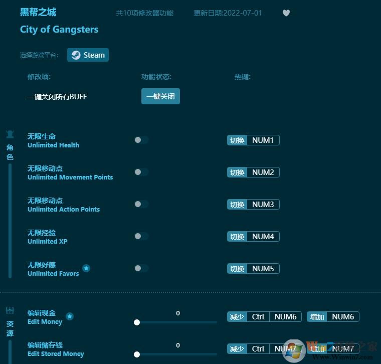 黑幫之城10項修改器 最新免費版