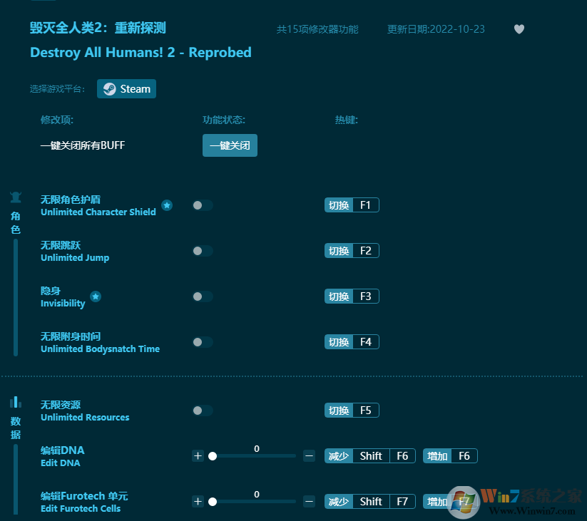 毀滅全人類2重新探測(cè)十五項(xiàng)修改器