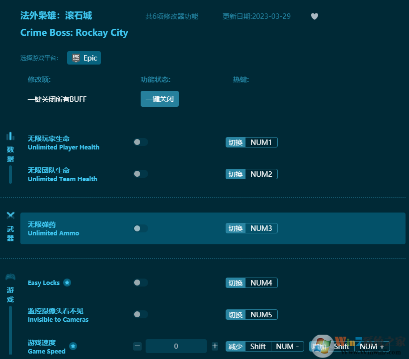 法外梟雄滾石城多項(xiàng)修改器 v2023最新版