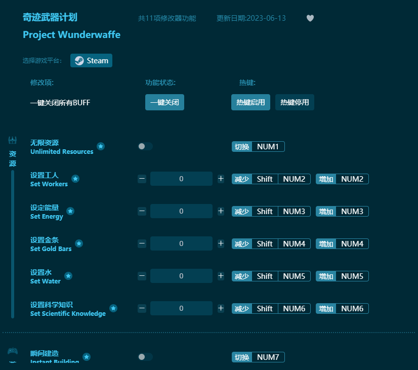 奇跡武器計劃十一項修改器 v2023最新版