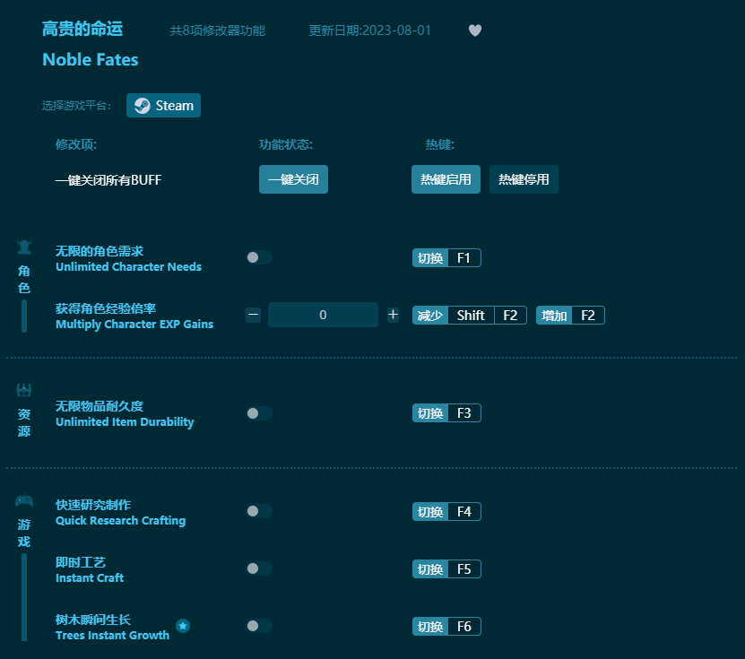 高貴的命運八項修改器 v2023最新版