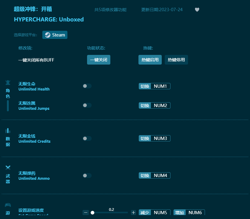 超級沖鋒開箱五項修改器 v2023最新版